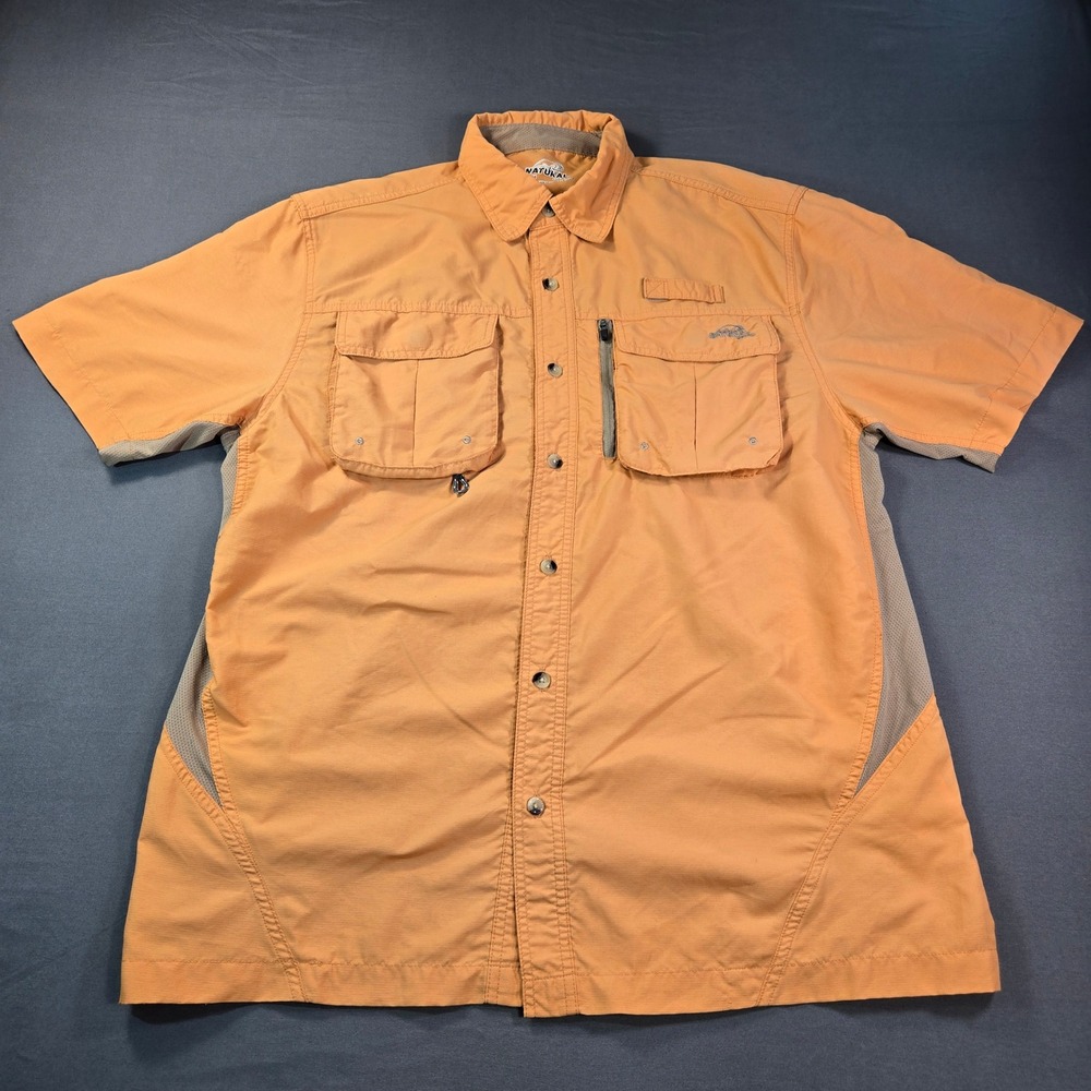 Natural Gear Men's Short Sleeve Fishing Shirt Orange Ventilated Utility Size Med